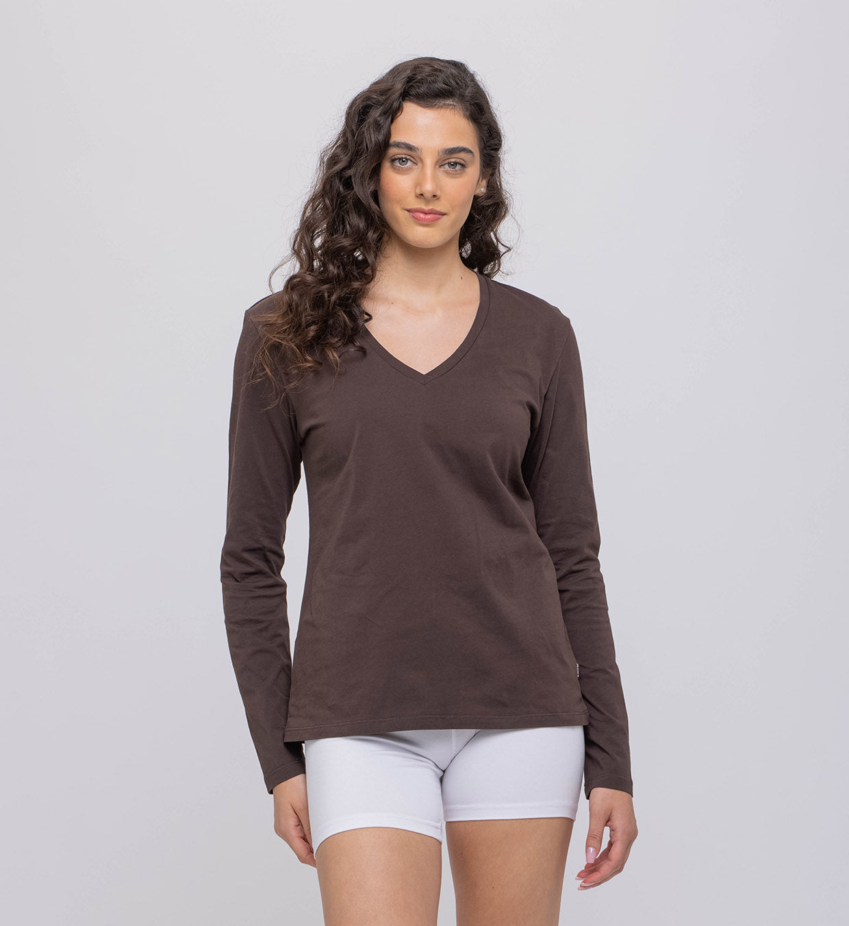 Women’s Basic Long-Sleeve V-Neck Cotton Top