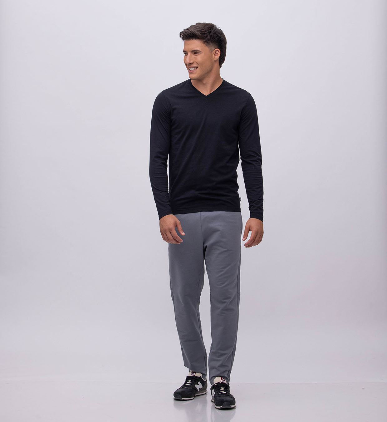 Basic Cotton V Long Sleeve T-Shirt