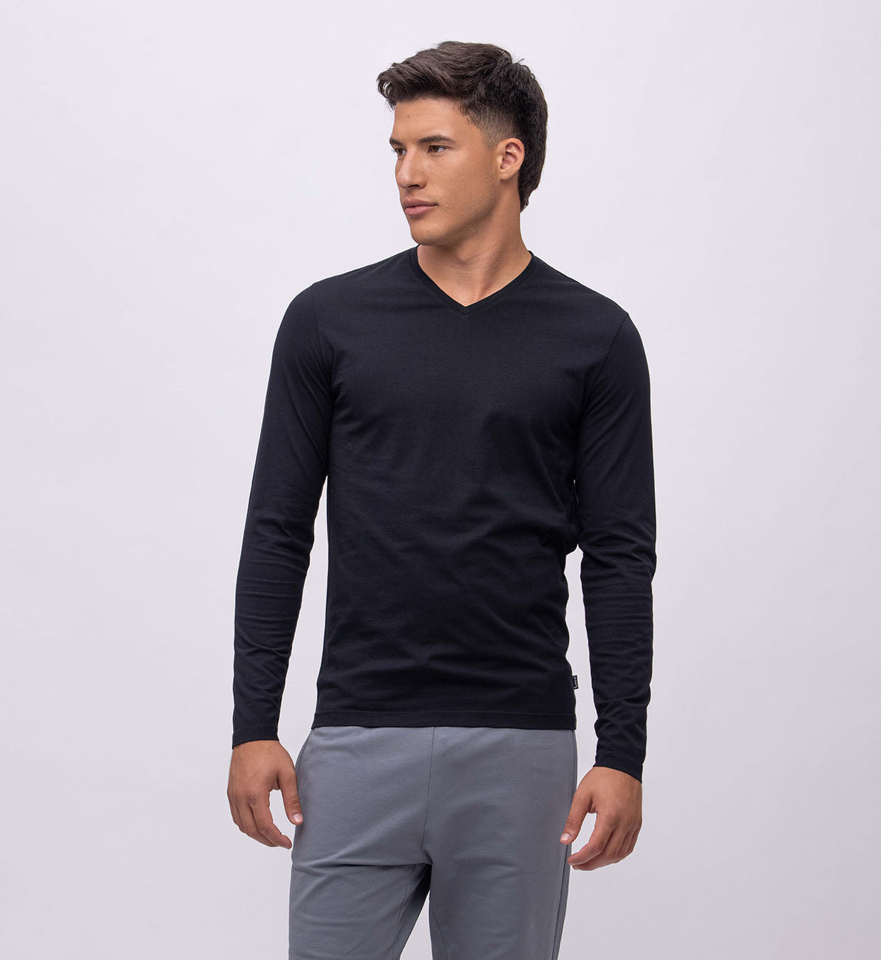 Basic Cotton V Long Sleeve T-Shirt