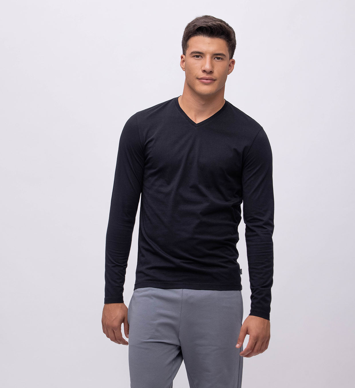 Basic Cotton V Long Sleeve T-Shirt