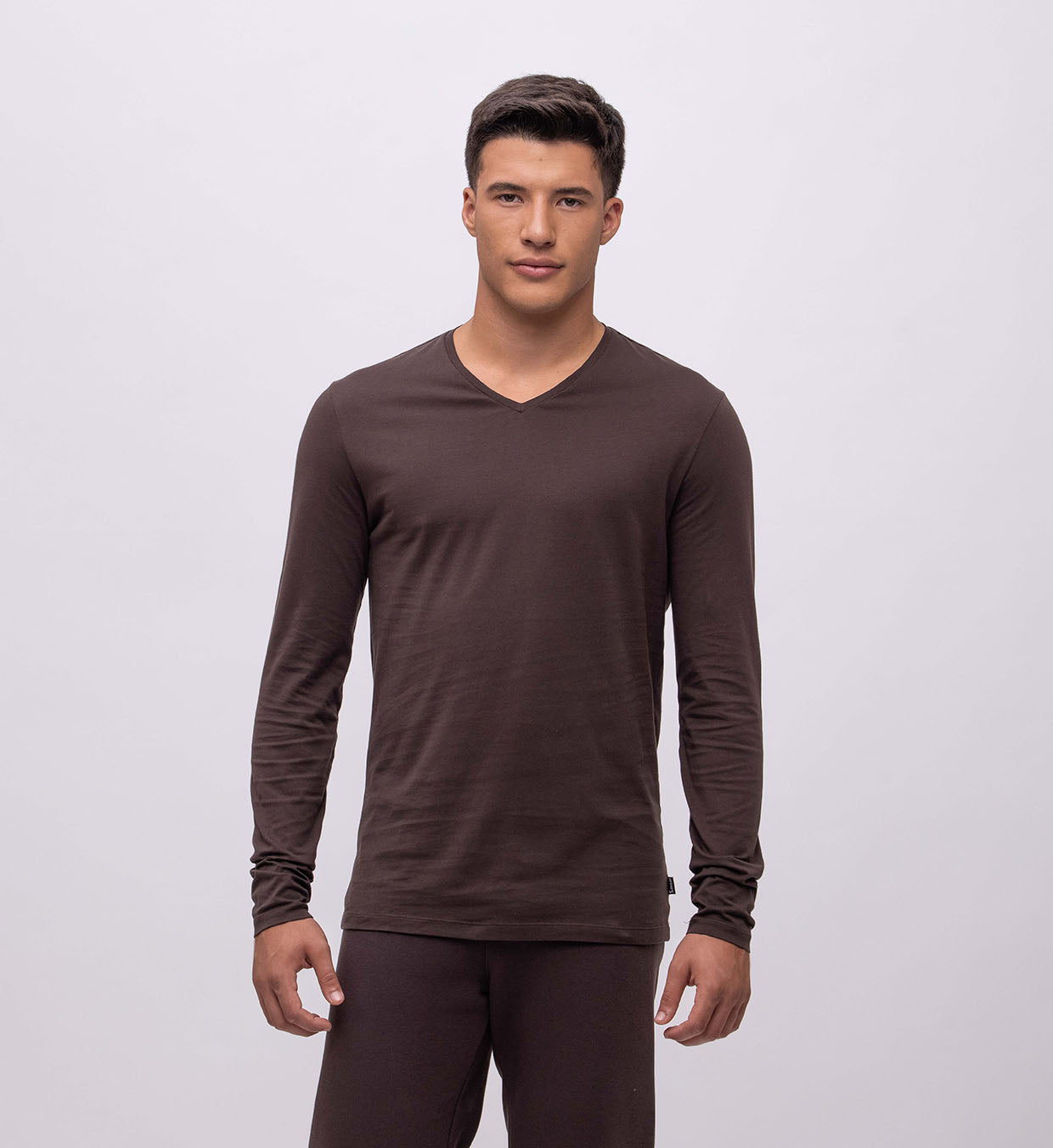 Basic Cotton V Long Sleeve T-Shirt