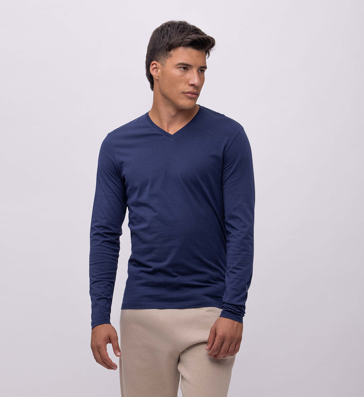 Basic Cotton V Long Sleeve T-Shirt